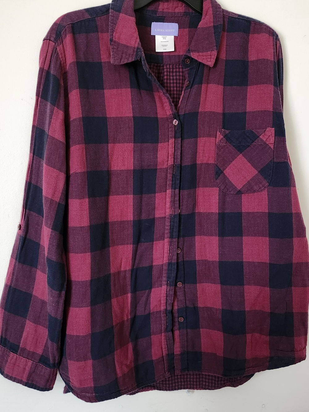 Laura Scott Plaid Cotton Shirt in Pink & Blue Size XL